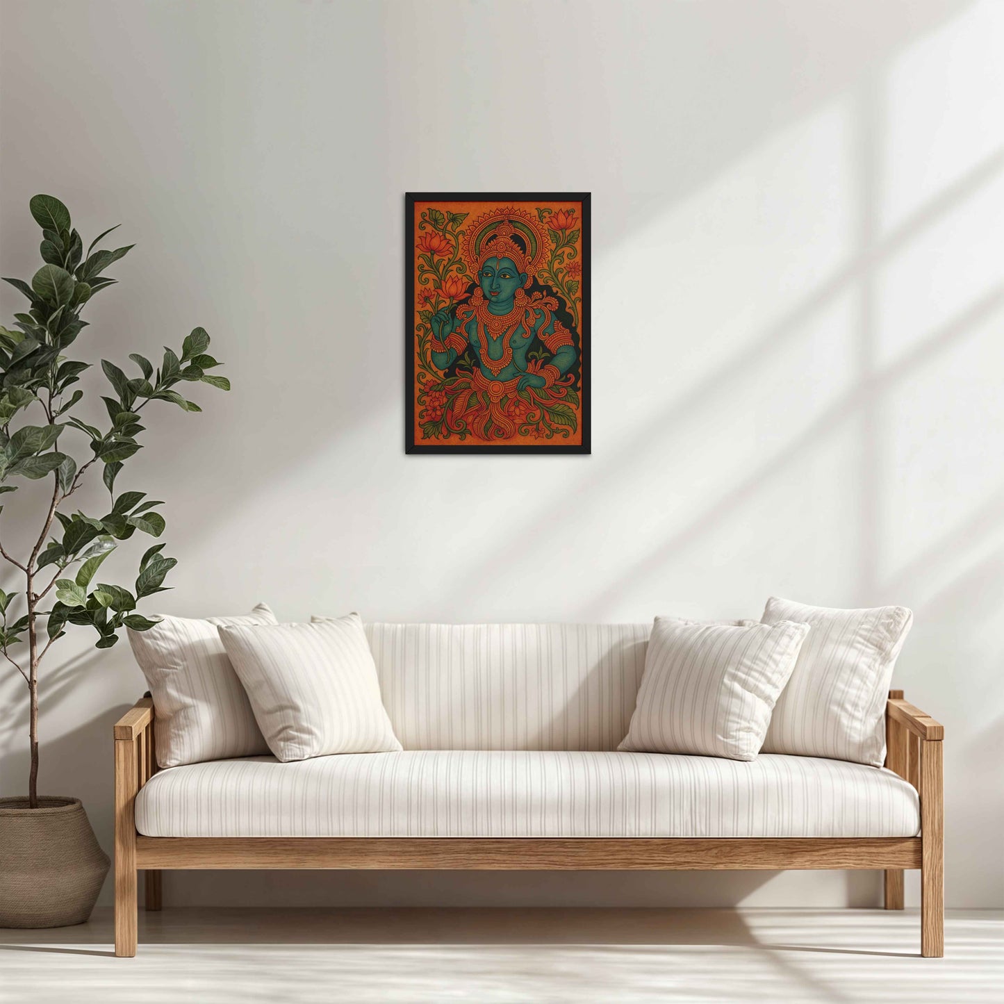Living Room Cabinet Table Preview of Divine Grace: Kerala Mural Art Wall Decor in Black Color Frame