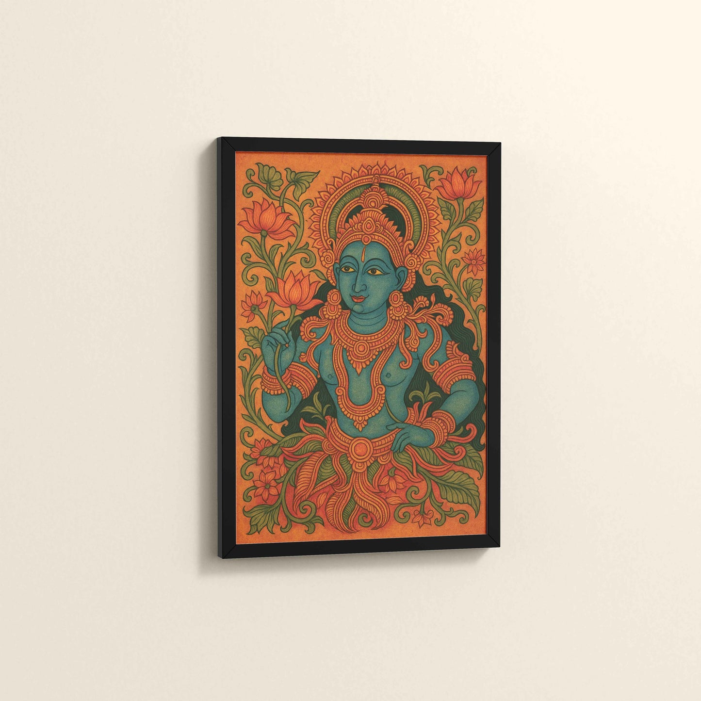 Side View of Divine Grace: Kerala Mural Art Wall Decor in Black Color Frame