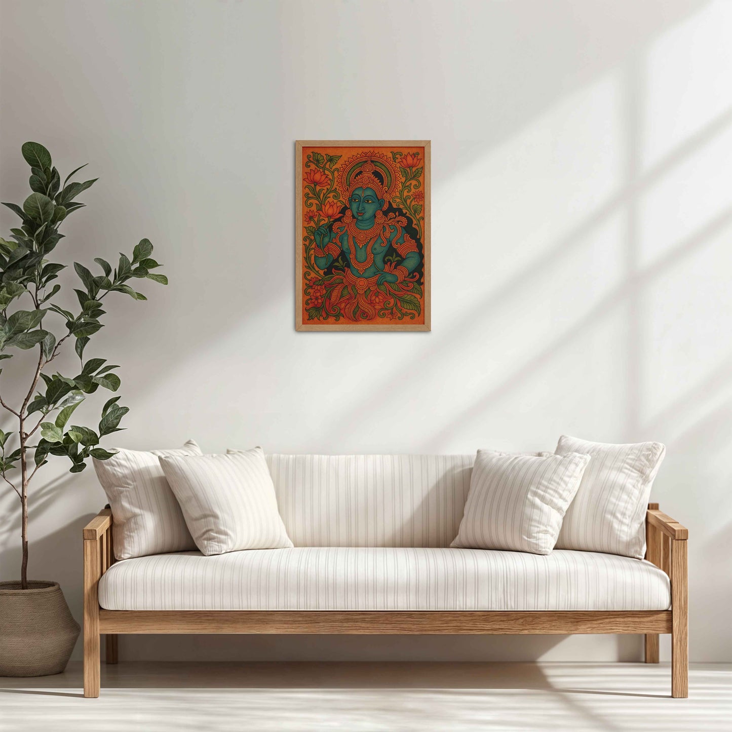 Living Room Cabinet Table Preview of Divine Grace: Kerala Mural Art Wall Decor in Natrual Color Frame