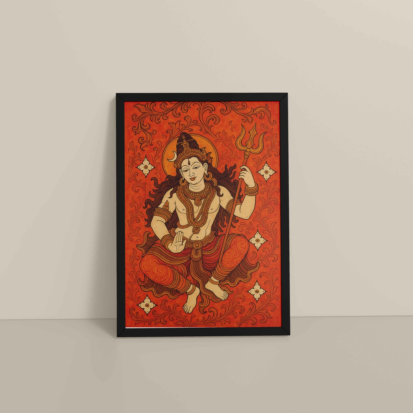 Floor View of Shiva Shakti – Kerala Mural Art of Lord Shiva in Black Color Frame
