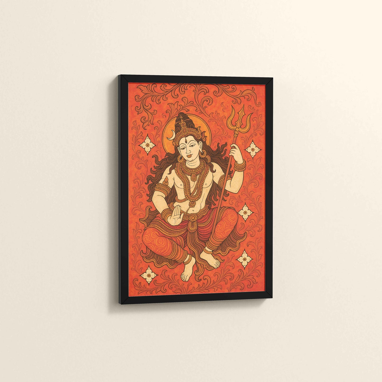 Side View of Shiva Shakti – Kerala Mural Art of Lord Shiva in Black Color Frame