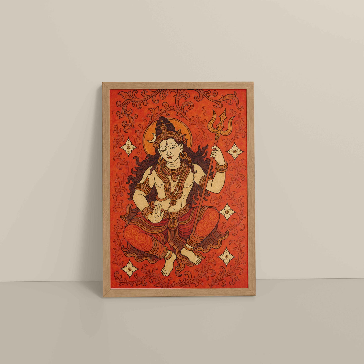 Floor View of Shiva Shakti – Kerala Mural Art of Lord Shiva in Natrual Color Frame