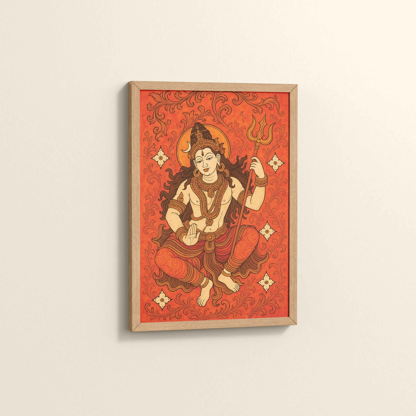 Side View of Shiva Shakti – Kerala Mural Art of Lord Shiva in Natrual Color Frame