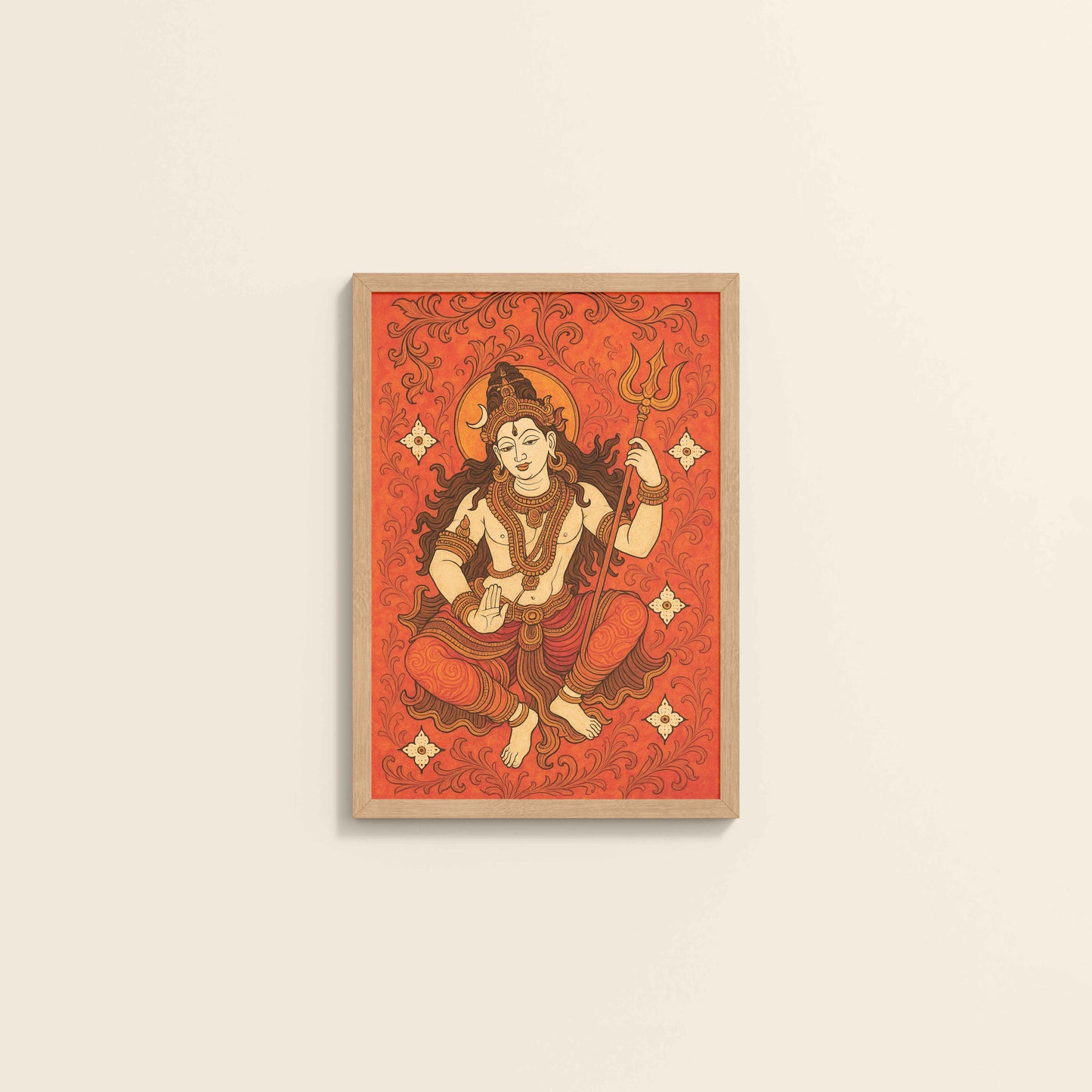 Wall View of Shiva Shakti – Kerala Mural Art of Lord Shiva in Natrual Color Frame