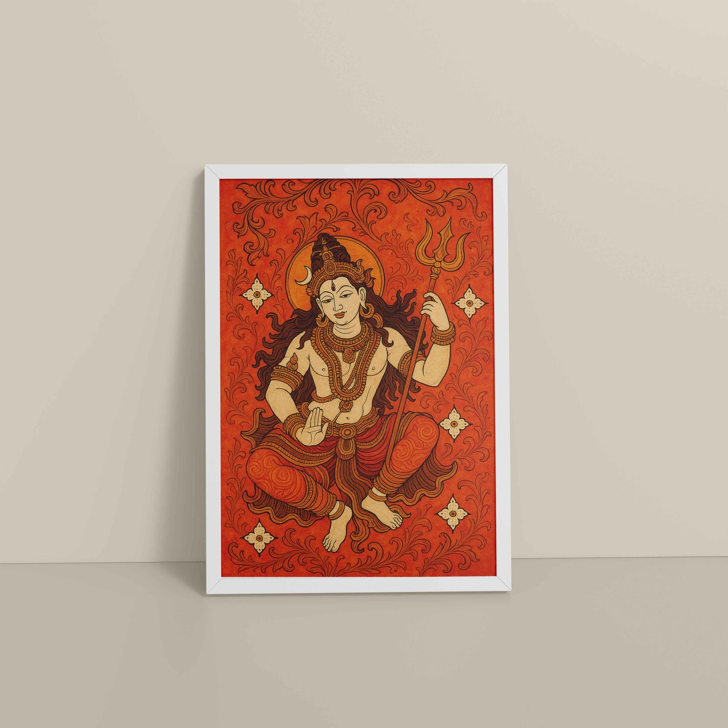 Floor View of Shiva Shakti – Kerala Mural Art of Lord Shiva in White Color Frame