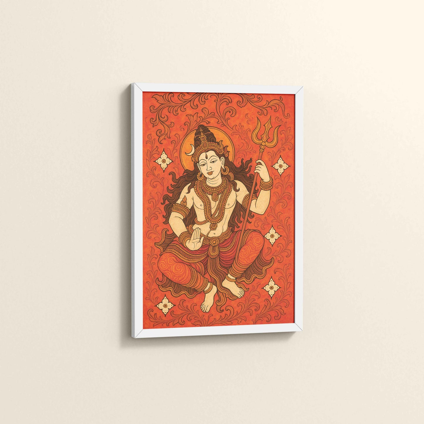 Side View of Shiva Shakti – Kerala Mural Art of Lord Shiva in White Color Frame
