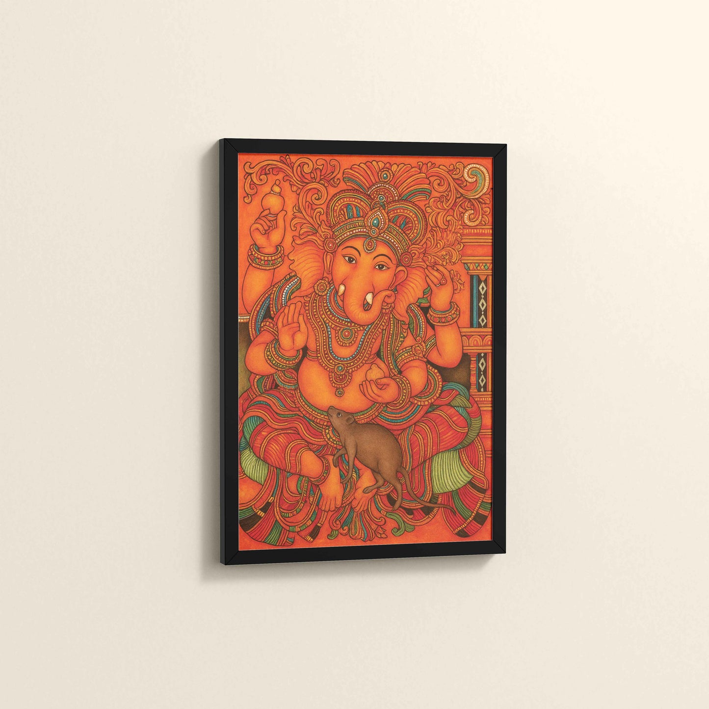 Side View of Blessings of Ganesha – Kerala Mural Wall Art & Decor in Black Color Frame