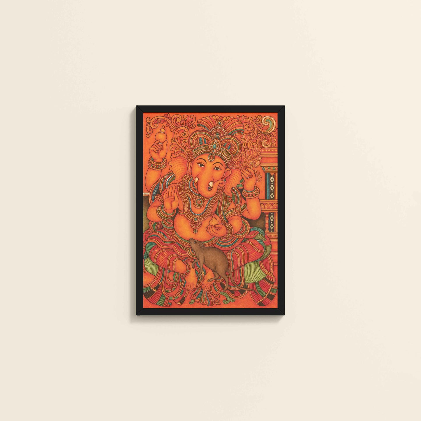 Wall View of Blessings of Ganesha – Kerala Mural Wall Art & Decor in Black Color Frame