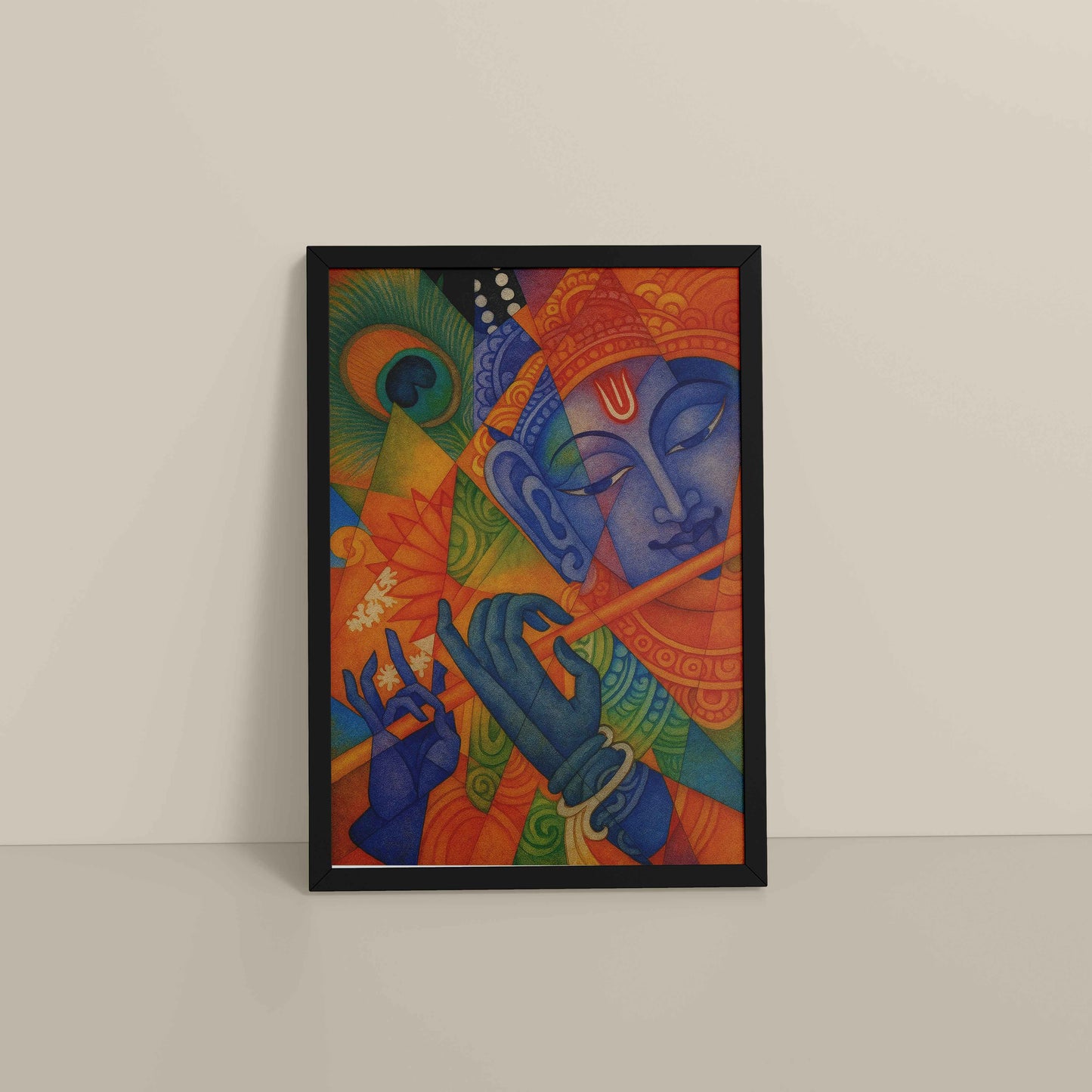 Floor View of Murali Manohar – Lord Krishna Kerala Mural Art Frame in Black Color Frame