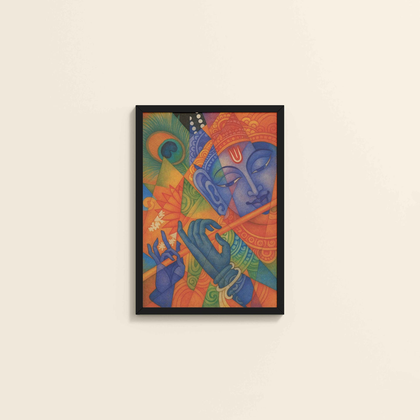 Wall View of Murali Manohar – Lord Krishna Kerala Mural Art Frame in Black Color Frame
