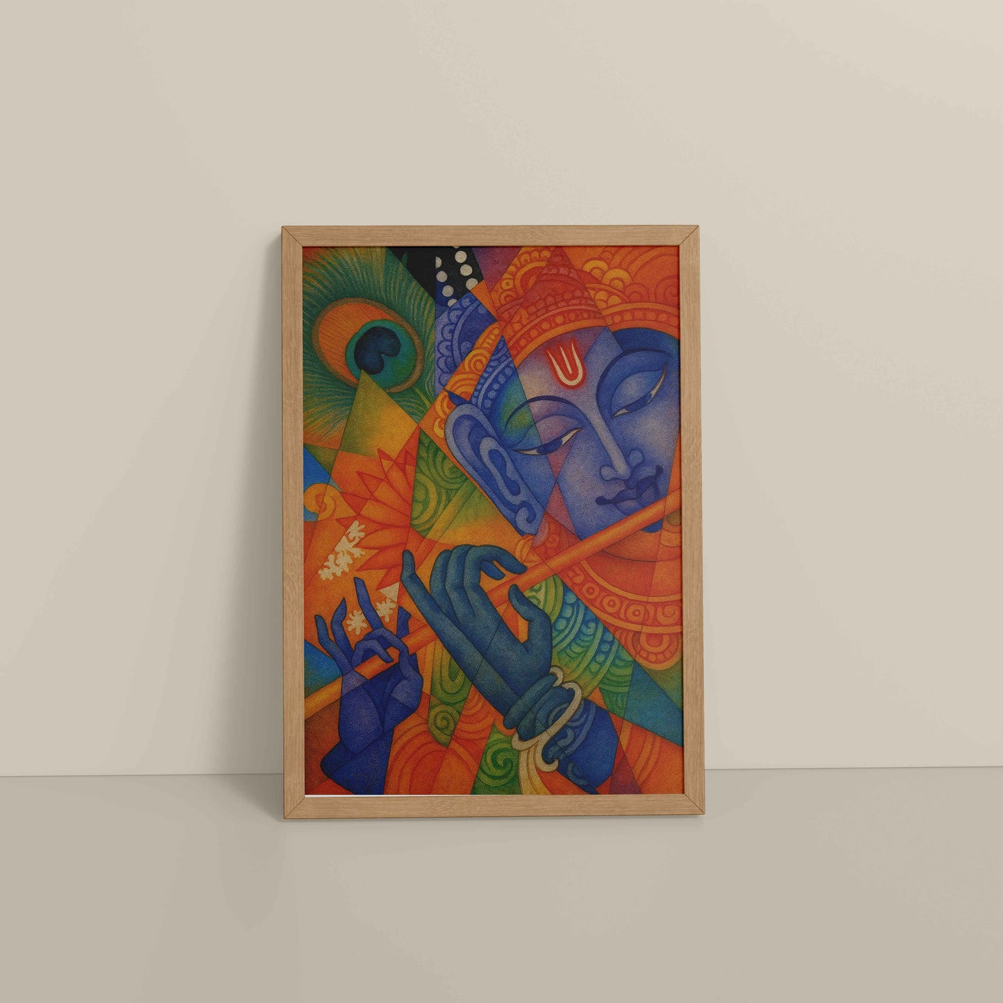 Floor View of Murali Manohar – Lord Krishna Kerala Mural Art Frame in Natrual Color Frame
