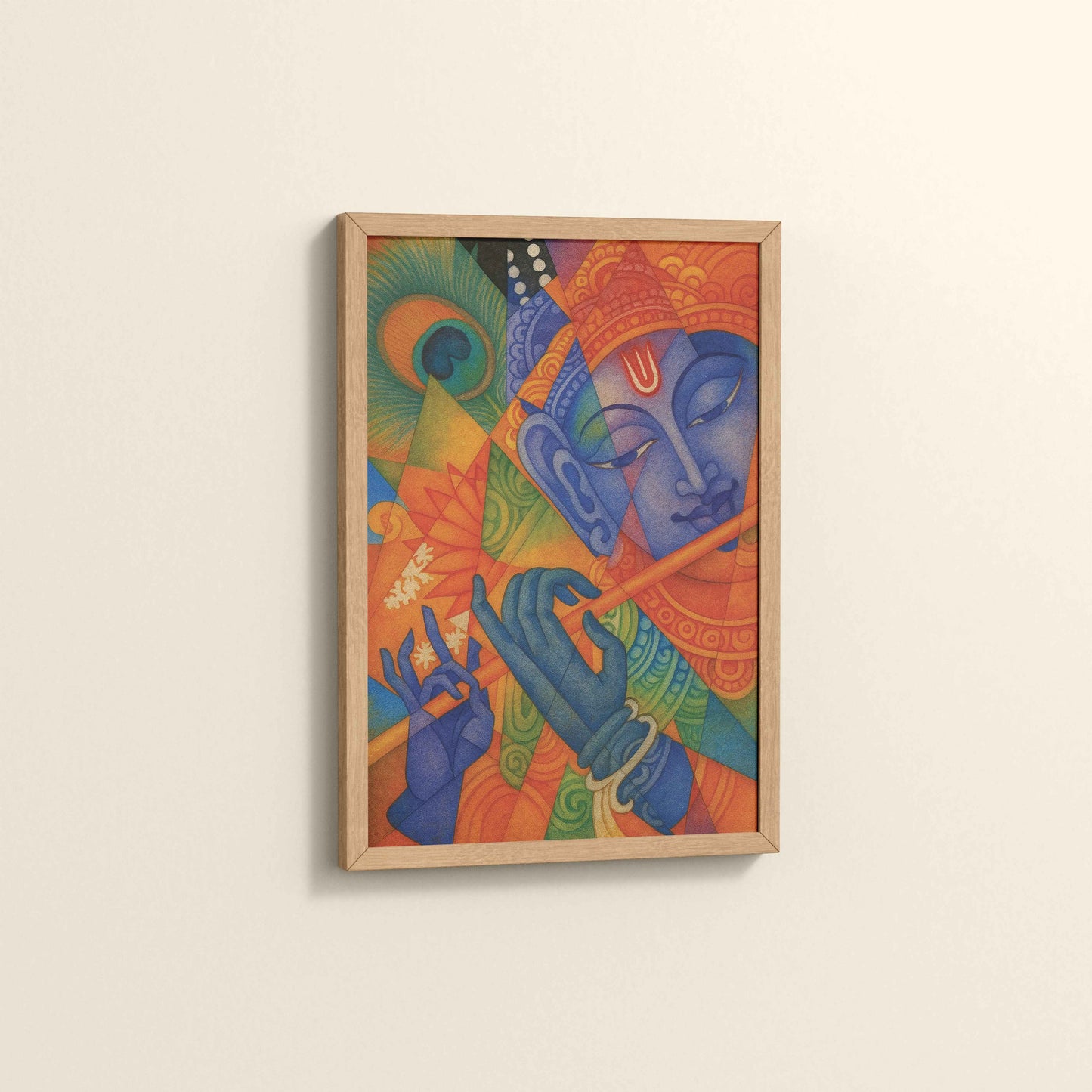 Side View of Murali Manohar – Lord Krishna Kerala Mural Art Frame in Natrual Color Frame