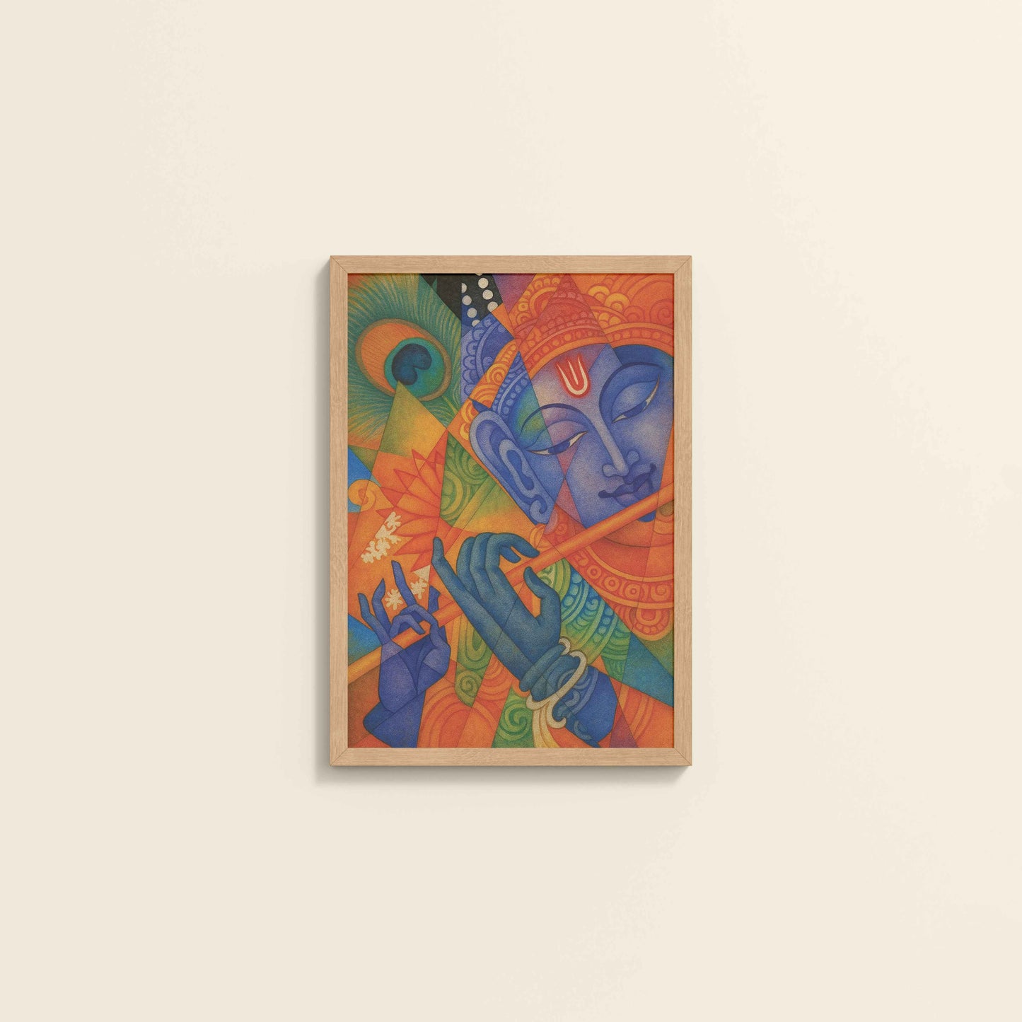Wall View of Murali Manohar – Lord Krishna Kerala Mural Art Frame in Natrual Color Frame