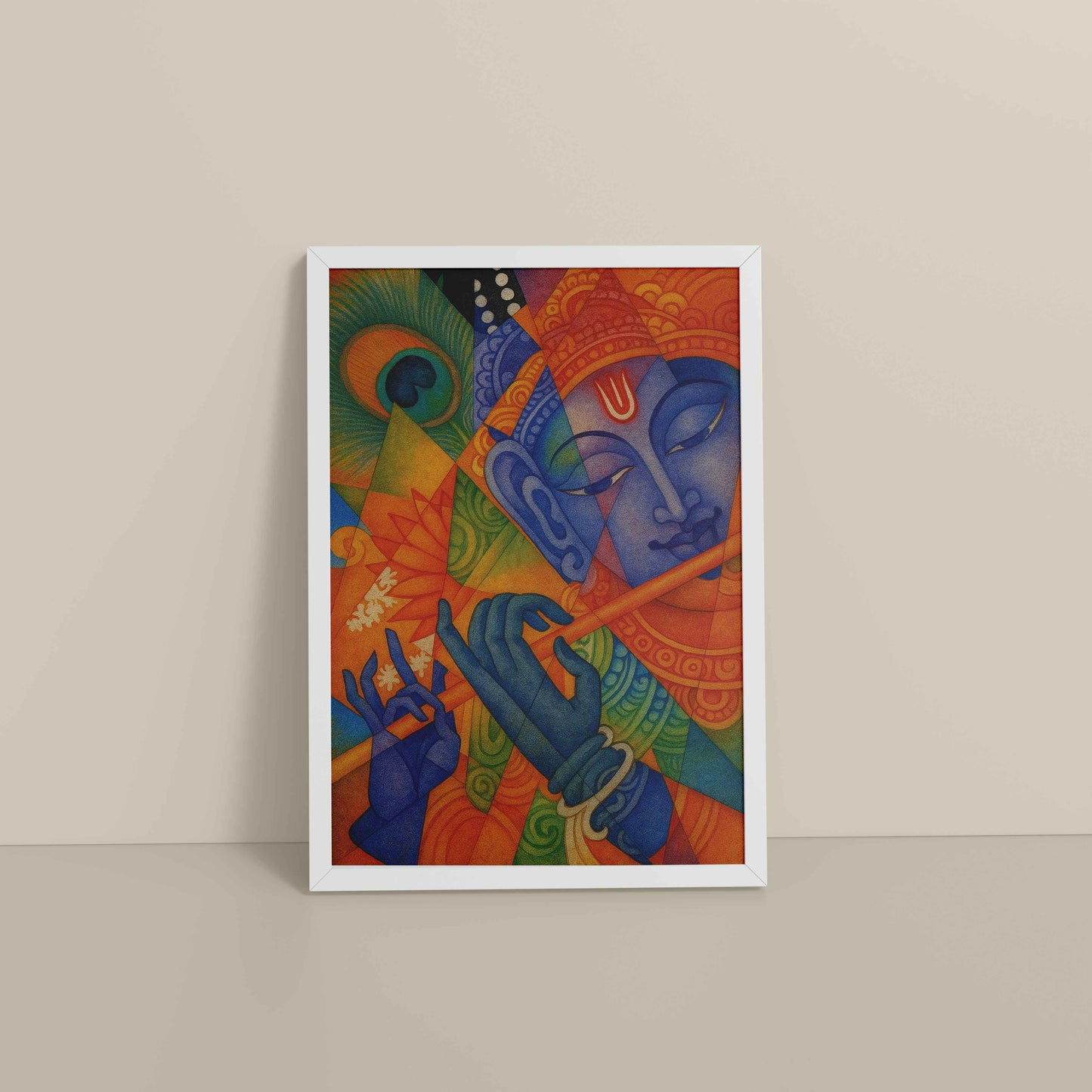 Floor View of Murali Manohar – Lord Krishna Kerala Mural Art Frame in White Color Frame