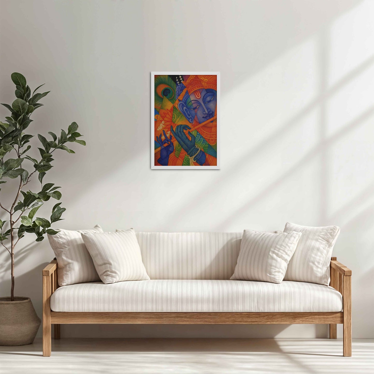 Living Room Cabinet Table Preview of Murali Manohar – Lord Krishna Kerala Mural Art Frame in White Color Frame