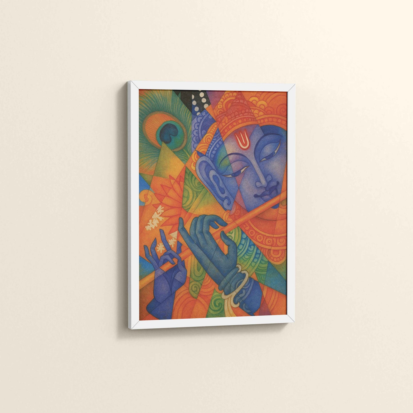 Side View of Murali Manohar – Lord Krishna Kerala Mural Art Frame in White Color Frame