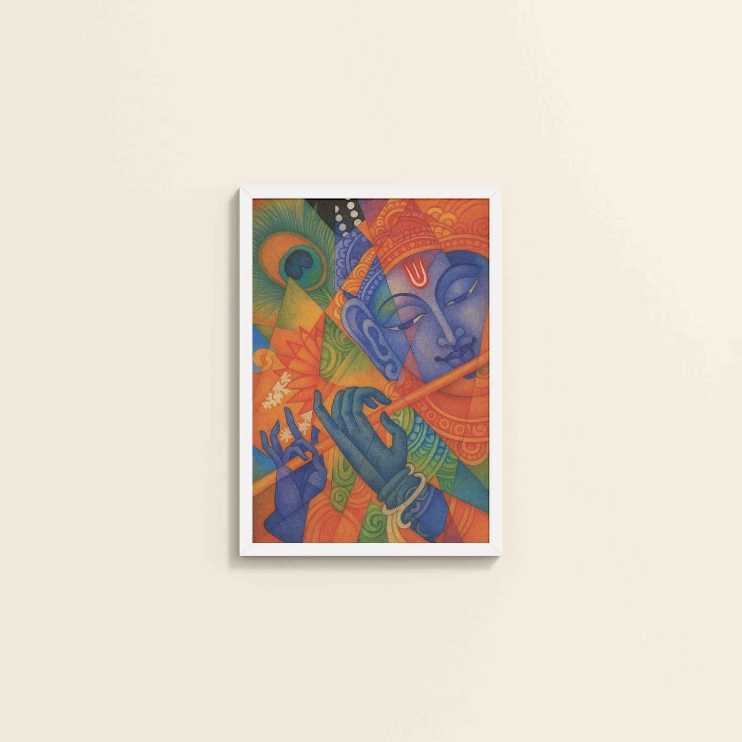 Wall View of Murali Manohar – Lord Krishna Kerala Mural Art Frame in White Color Frame