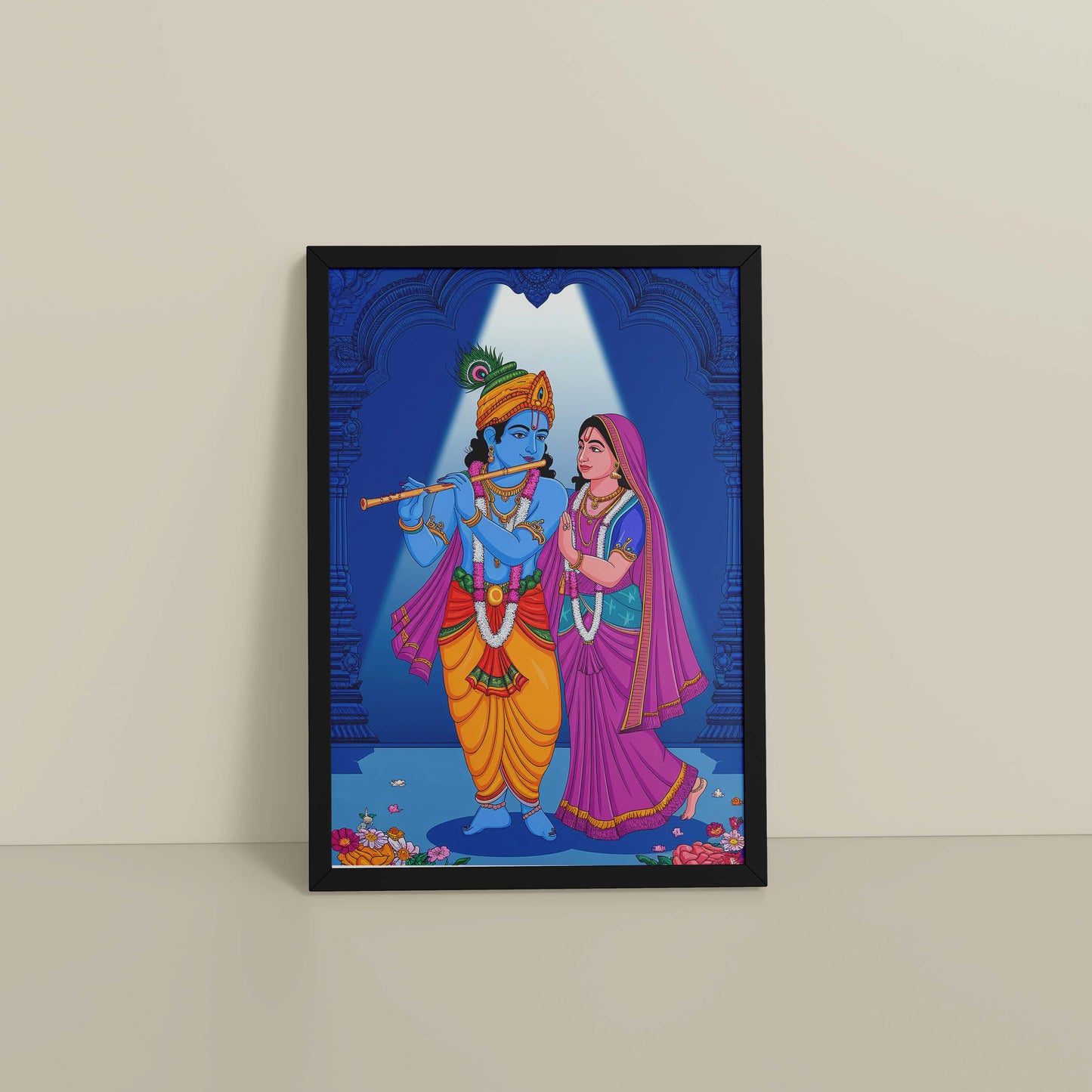 Floor View of Radha Krishna – The Eternal Bond of Love Wall Art in Black Color Frame