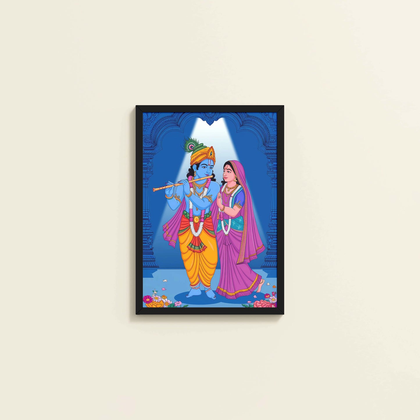Wall View of Radha Krishna – The Eternal Bond of Love Wall Art in Black Color Frame