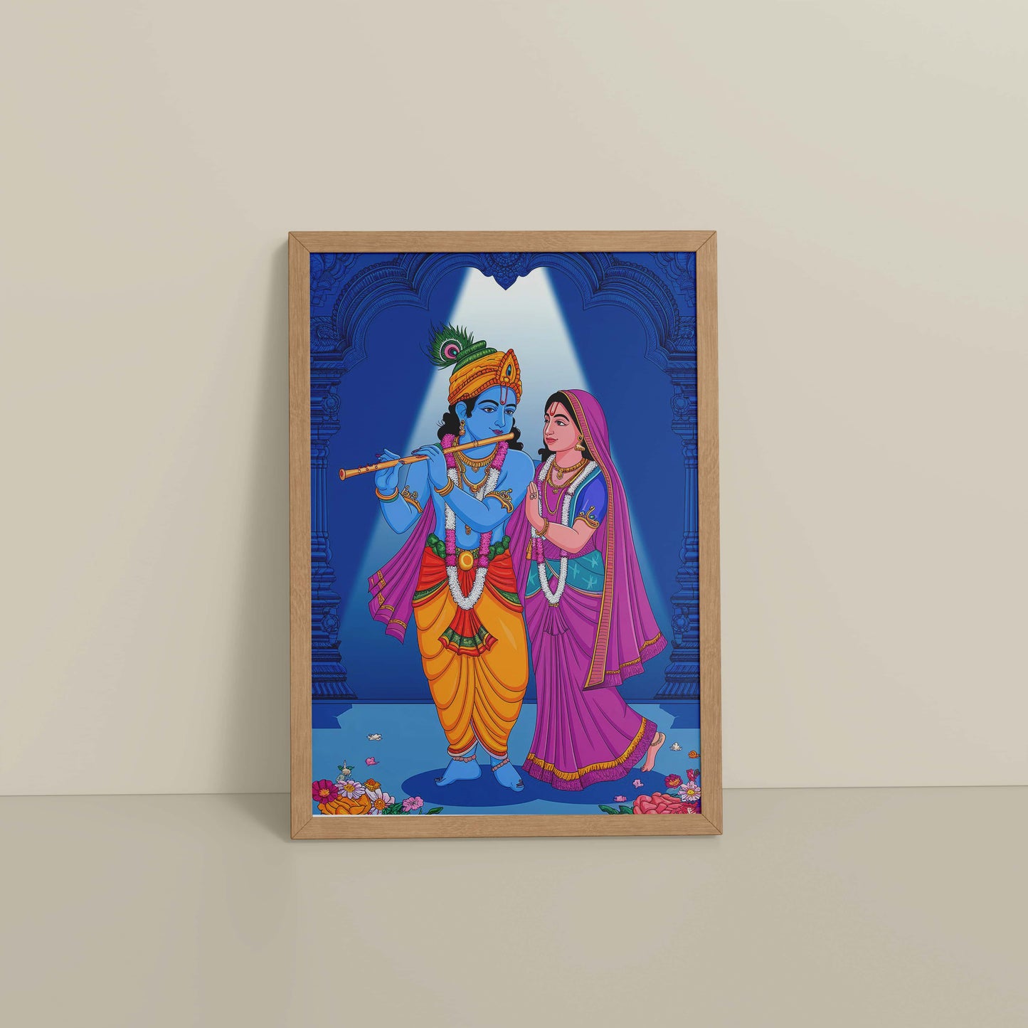 Floor View of Radha Krishna – The Eternal Bond of Love Wall Art in Natrual Color Frame
