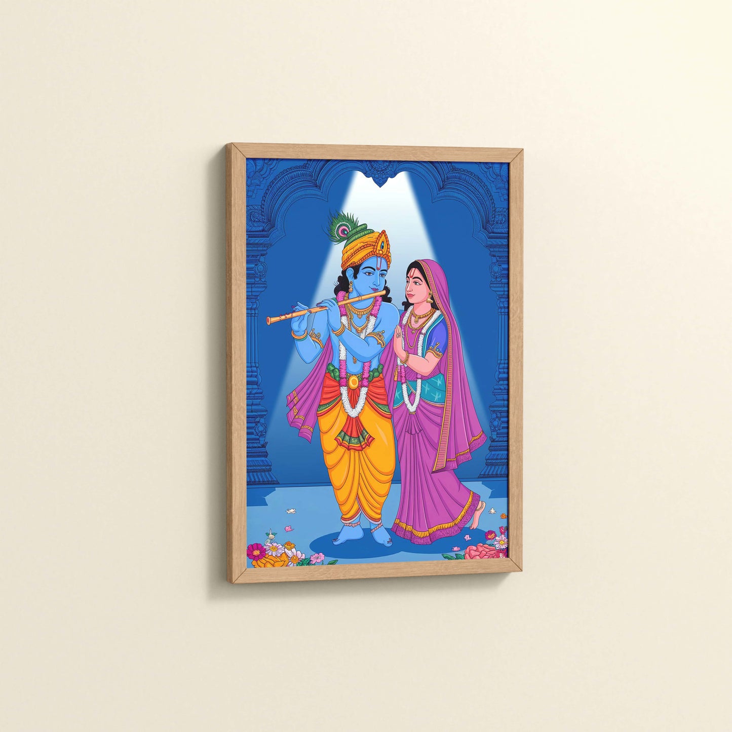 Side View of Radha Krishna – The Eternal Bond of Love Wall Art in Natrual Color Frame