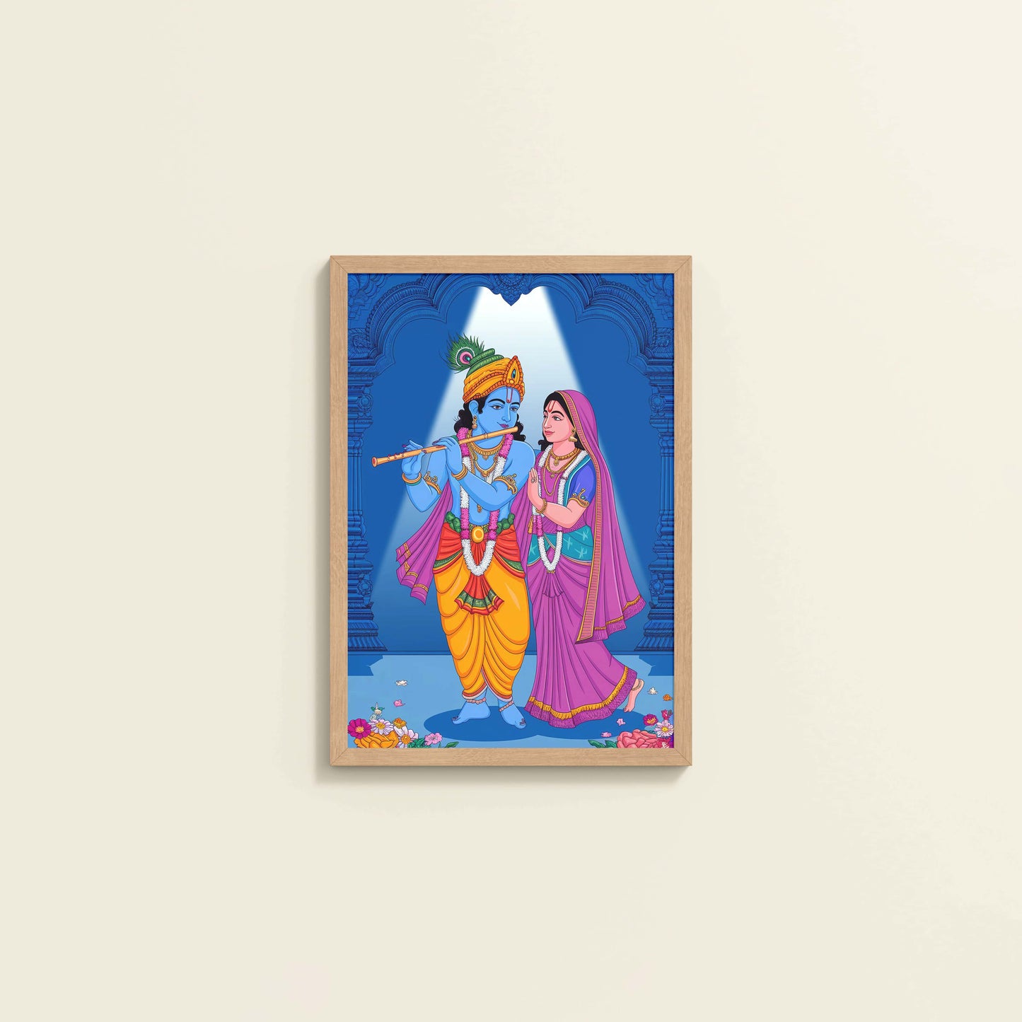 Wall View of Radha Krishna – The Eternal Bond of Love Wall Art in Natrual Color Frame