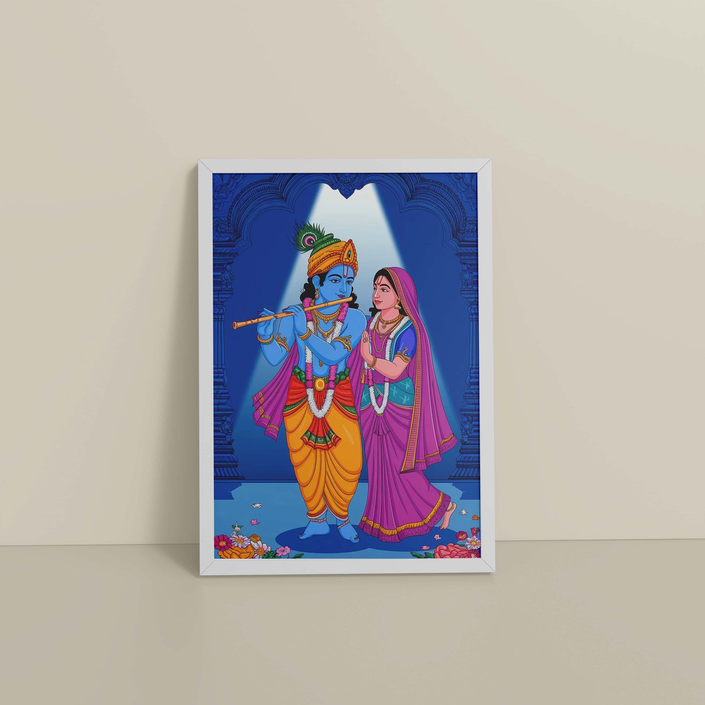 Floor View of Radha Krishna – The Eternal Bond of Love Wall Art in White Color Frame