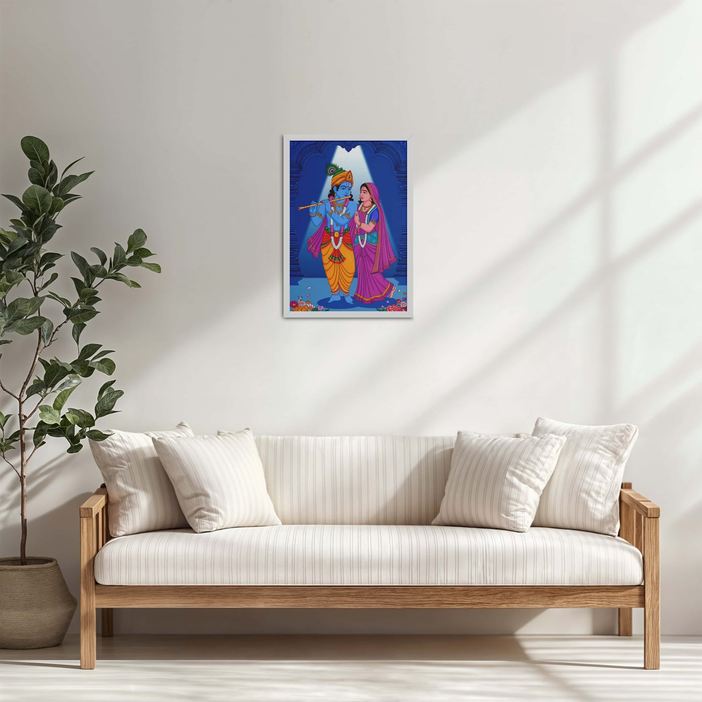 Living Room Cabinet Table Preview of Radha Krishna – The Eternal Bond of Love Wall Art in White Color Frame