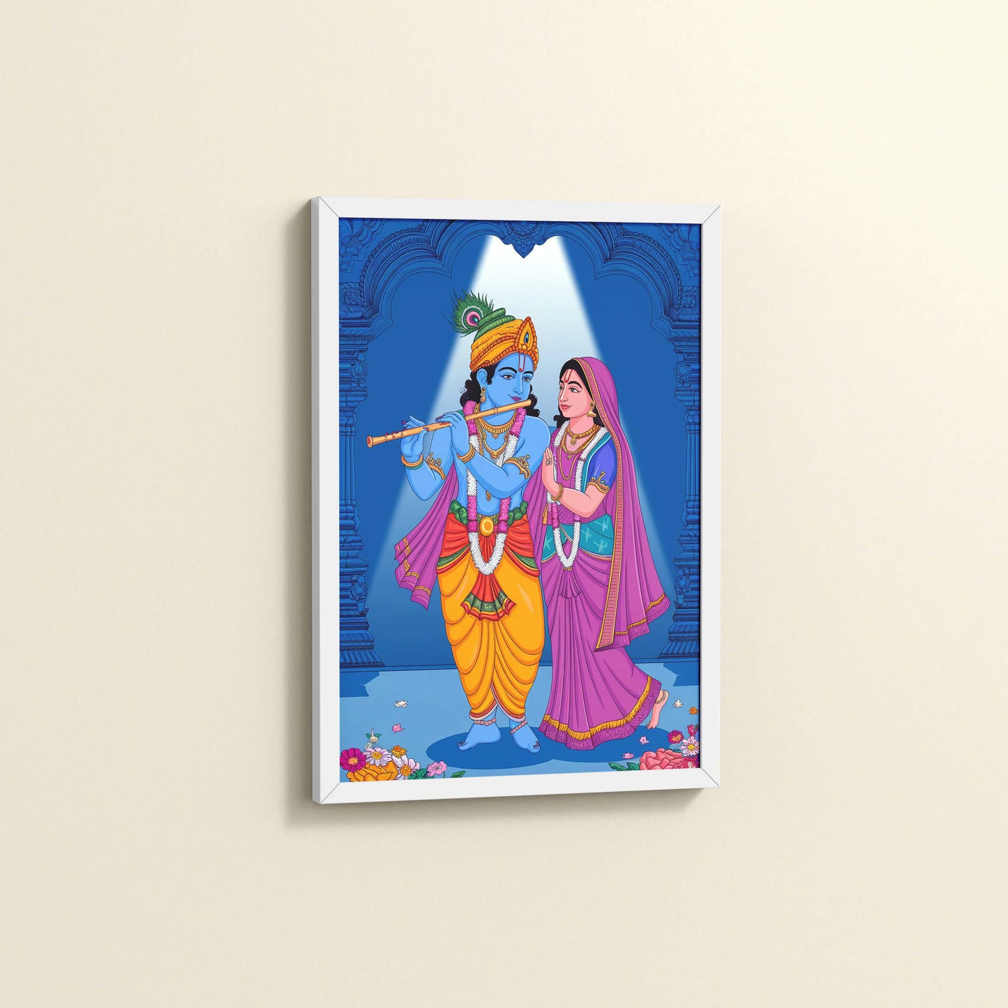 Side View of Radha Krishna – The Eternal Bond of Love Wall Art in White Color Frame