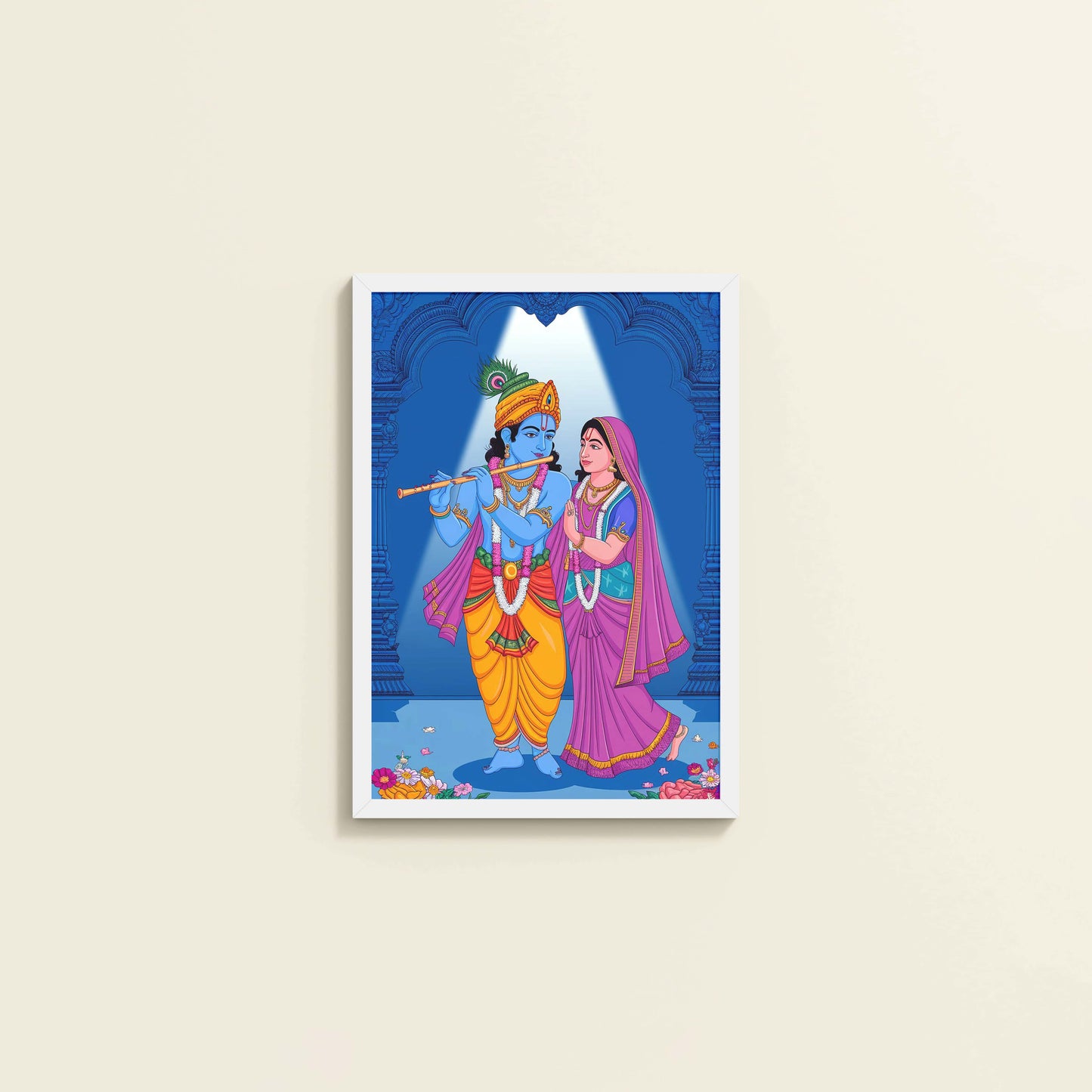 Wall View of Radha Krishna – The Eternal Bond of Love Wall Art in White Color Frame