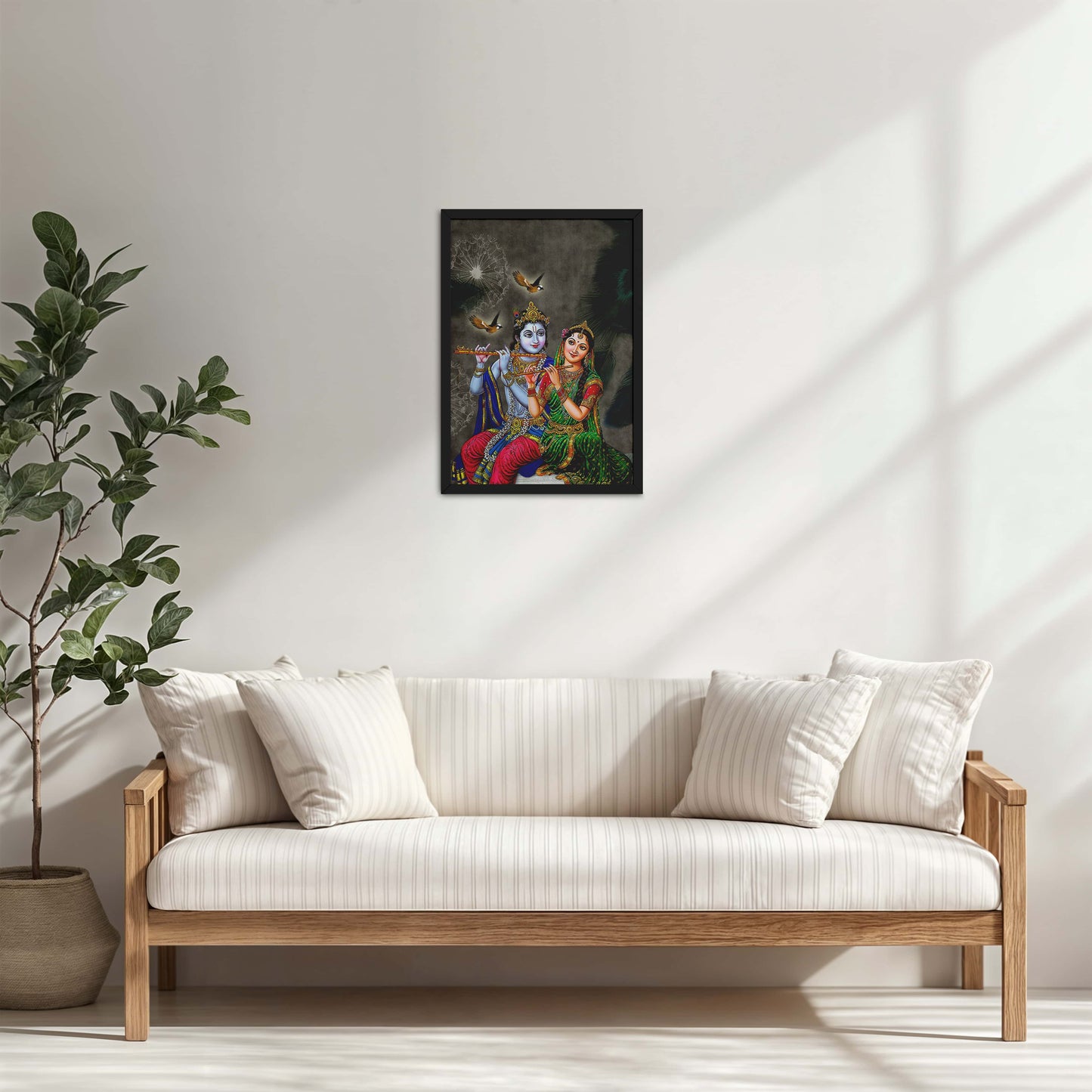 Living Room Cabinet Table Preview of Radha Krishna Playing the Flute – Devotional Wall Art Frame in Black Color Frame