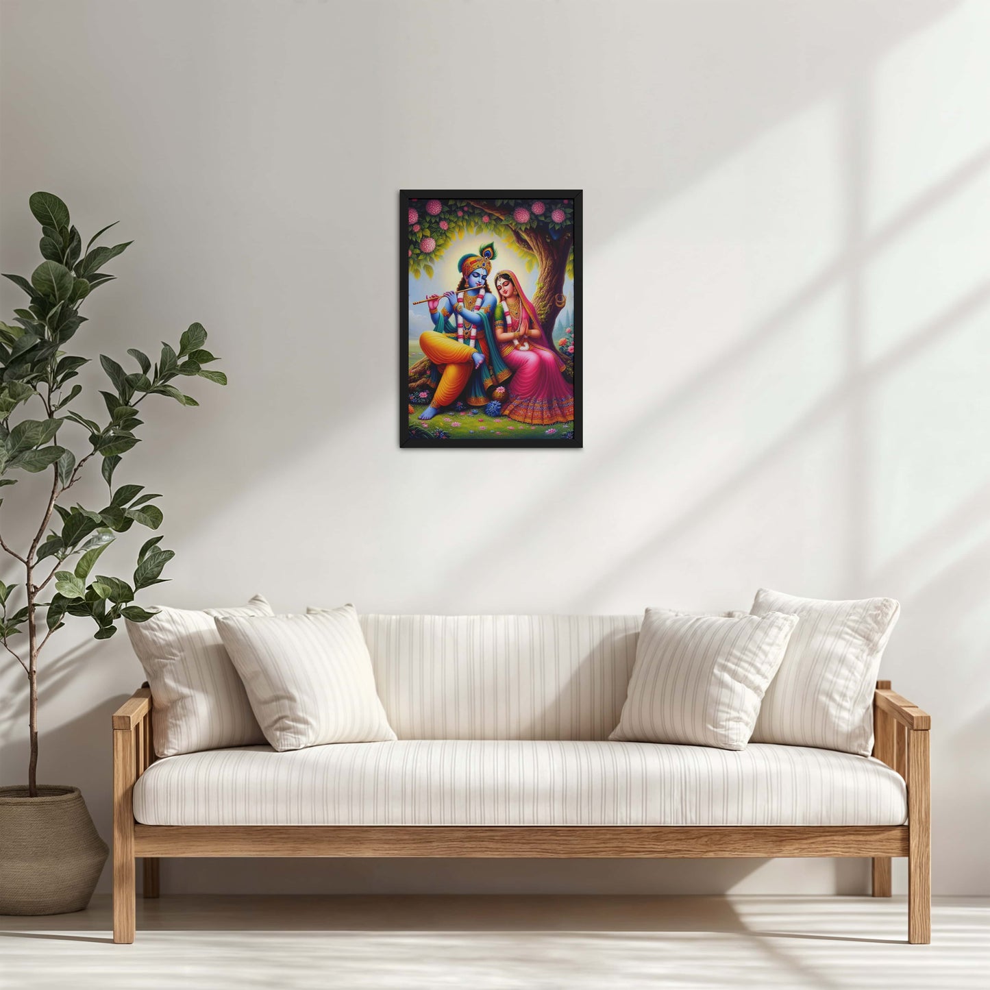 Living Room Cabinet Table Preview of Eternal Love – Radha Krishna Devotional Wall Art in Black Color Frame