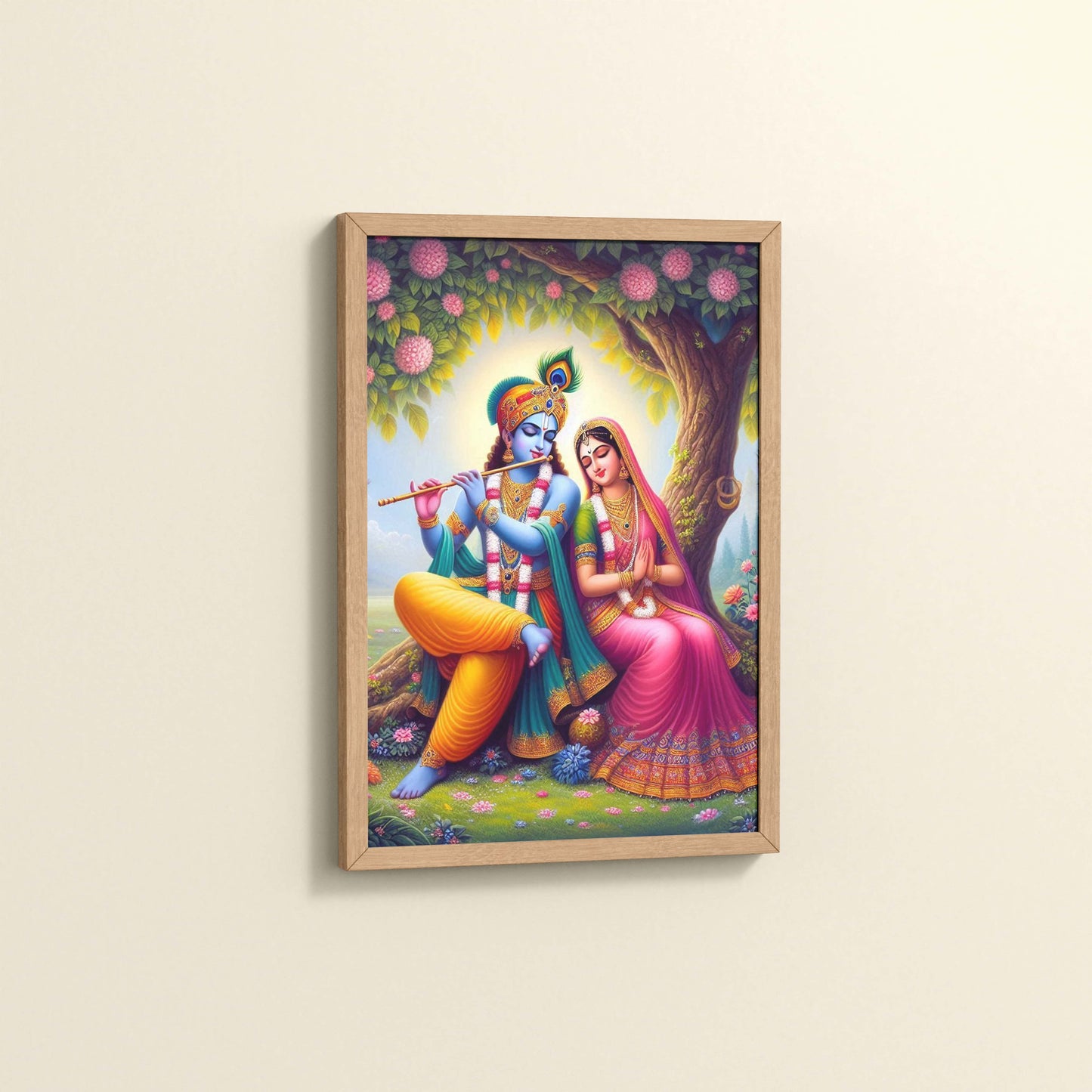 Side View of Eternal Love – Radha Krishna Devotional Wall Art in Natrual Color Frame