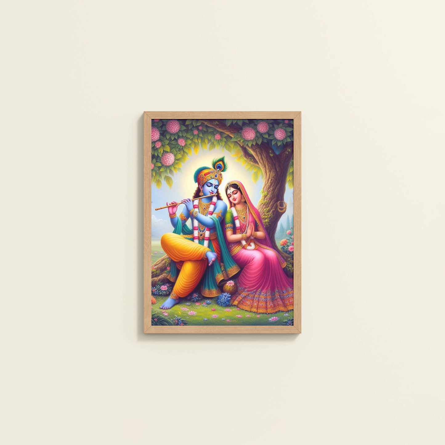 Wall View of Eternal Love – Radha Krishna Devotional Wall Art in Natrual Color Frame