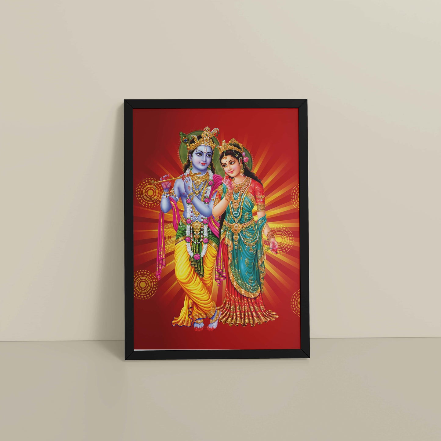 Floor View of Spiritual Blessings of Radha Krishna – Wall Art & Decor in Black Color Frame