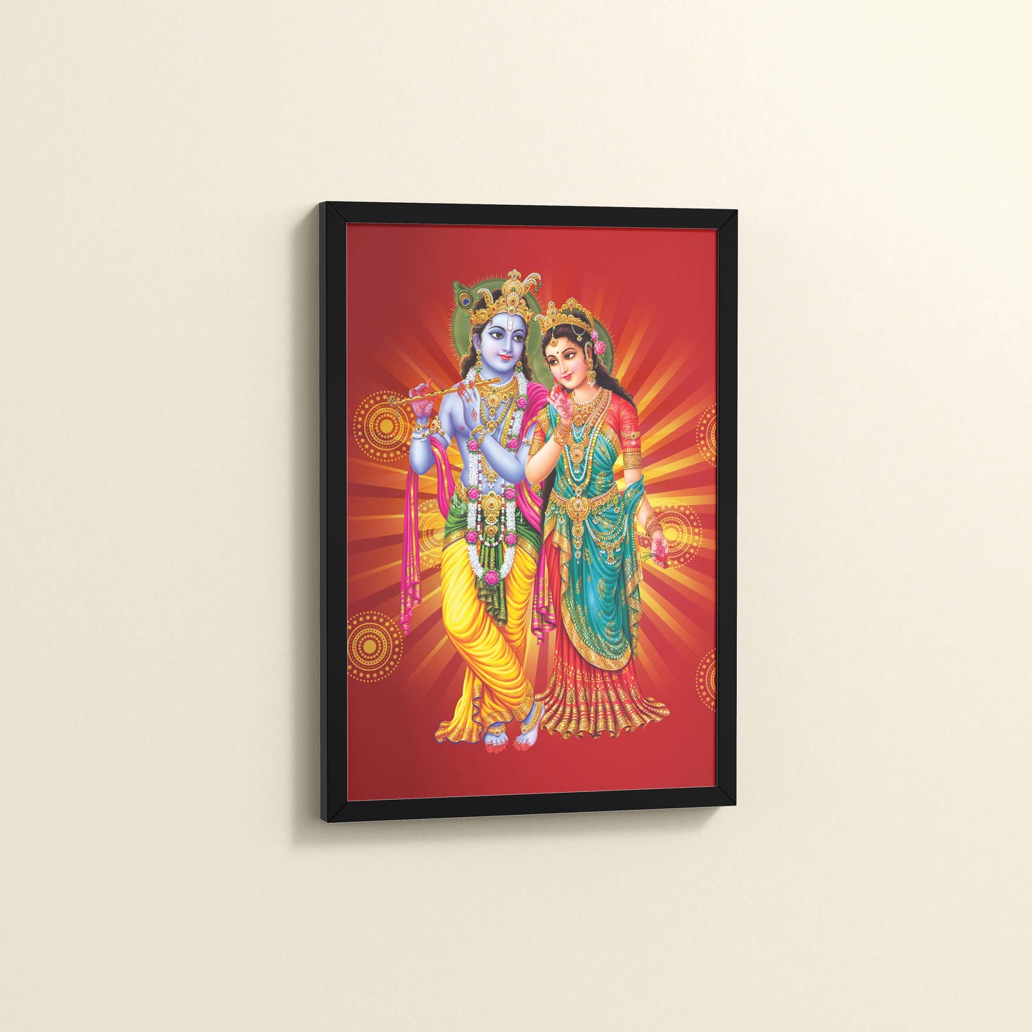 Side View of Spiritual Blessings of Radha Krishna – Wall Art & Decor in Black Color Frame