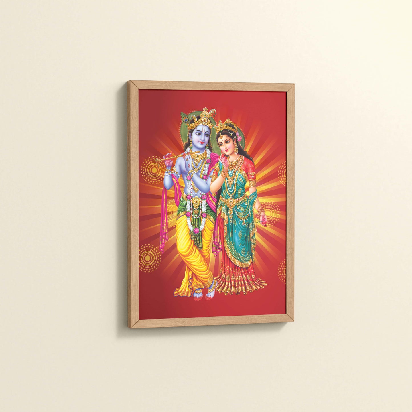 Side View of Spiritual Blessings of Radha Krishna – Wall Art & Decor in Natrual Color Frame