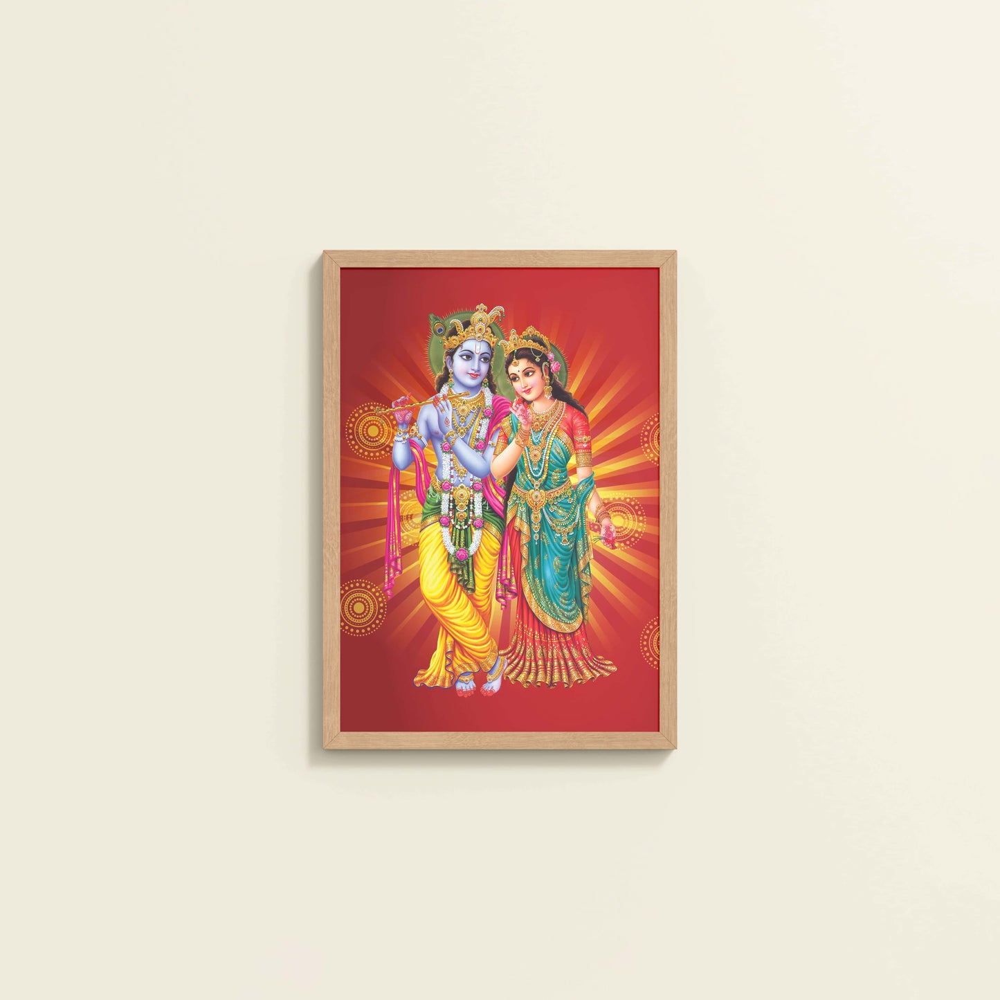 Wall View of Spiritual Blessings of Radha Krishna – Wall Art & Decor in Natrual Color Frame