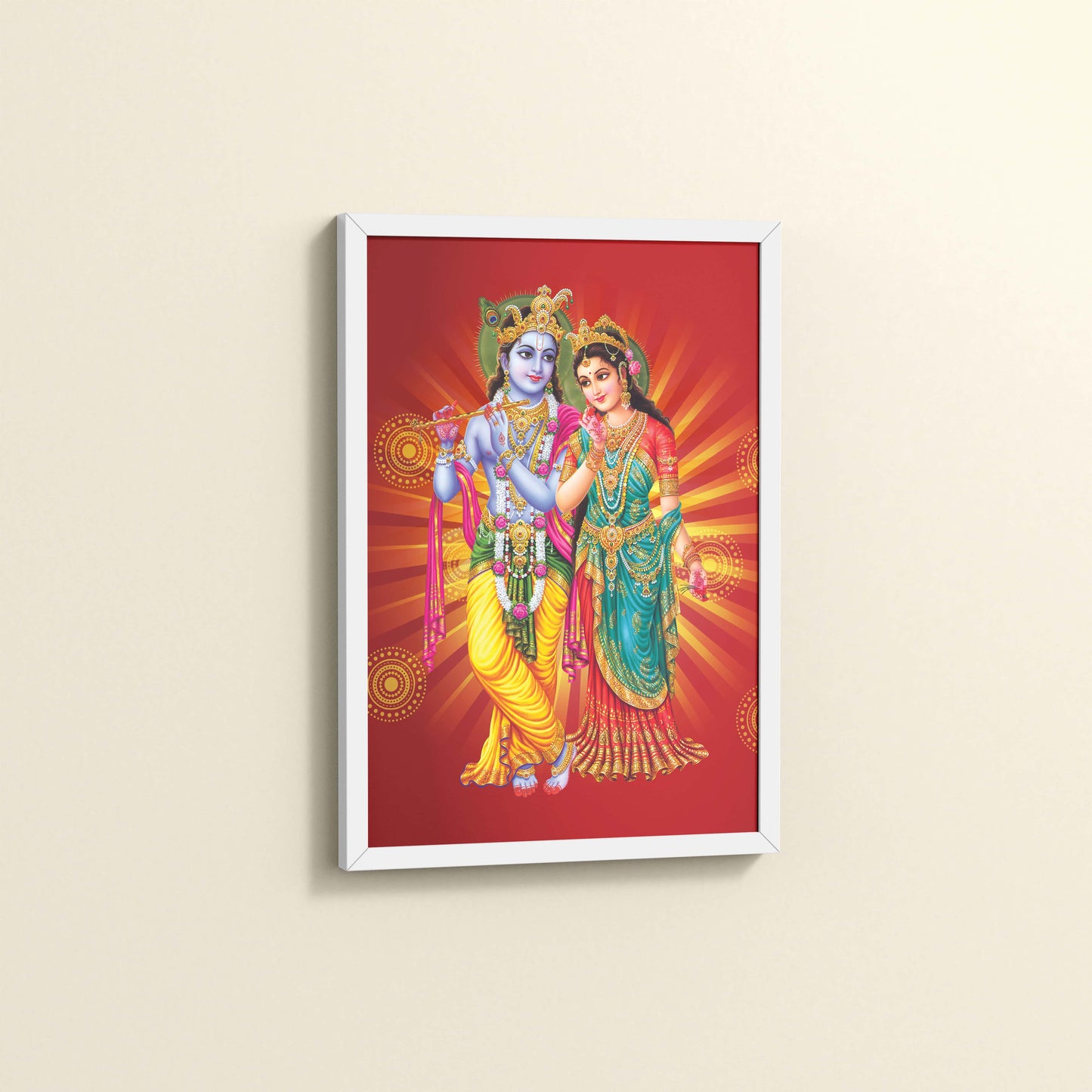 Side View of Spiritual Blessings of Radha Krishna – Wall Art & Decor in White Color Frame
