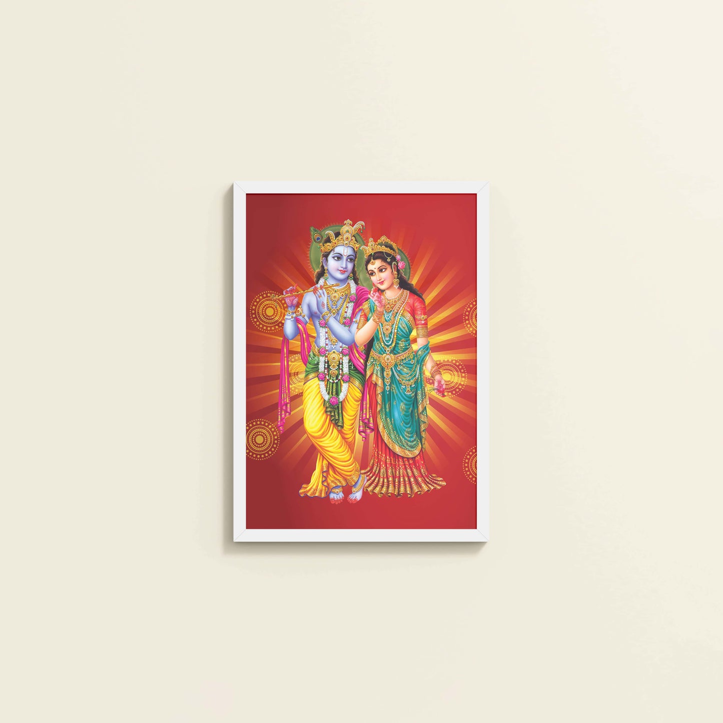 Wall View of Spiritual Blessings of Radha Krishna – Wall Art & Decor in White Color Frame