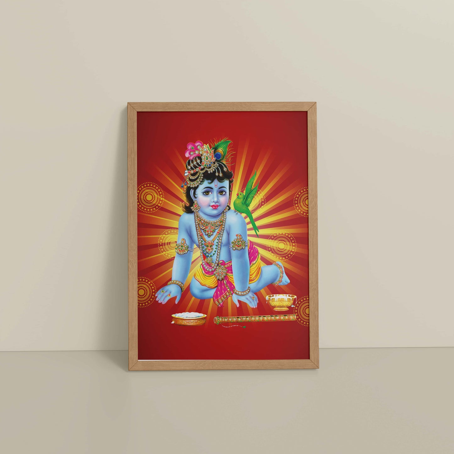 Floor View of Bal Krishna Devotional Wall Frame Painting in Natrual Color Frame