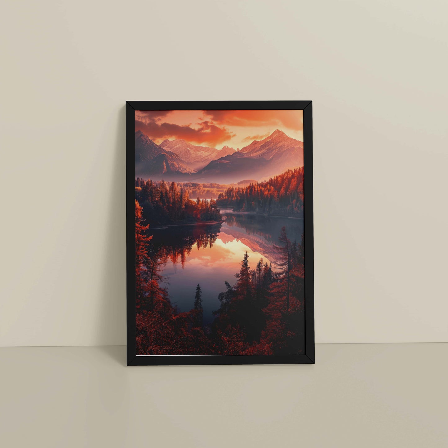 Floor View of Autumn Serenity – Scenic Landscape Photo Frame in Black Color Frame