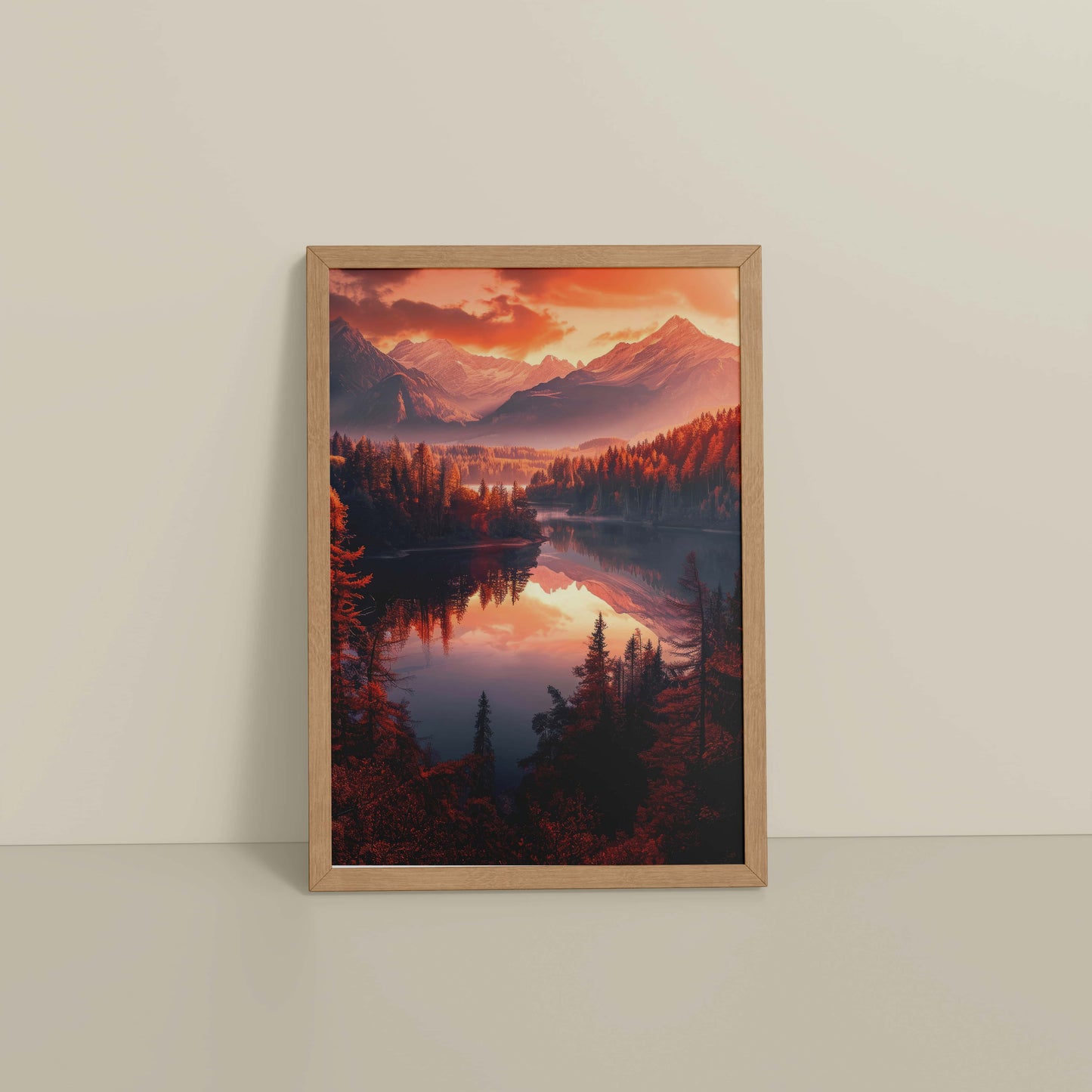 Floor View of Autumn Serenity – Scenic Landscape Photo Frame in Natrual Color Frame