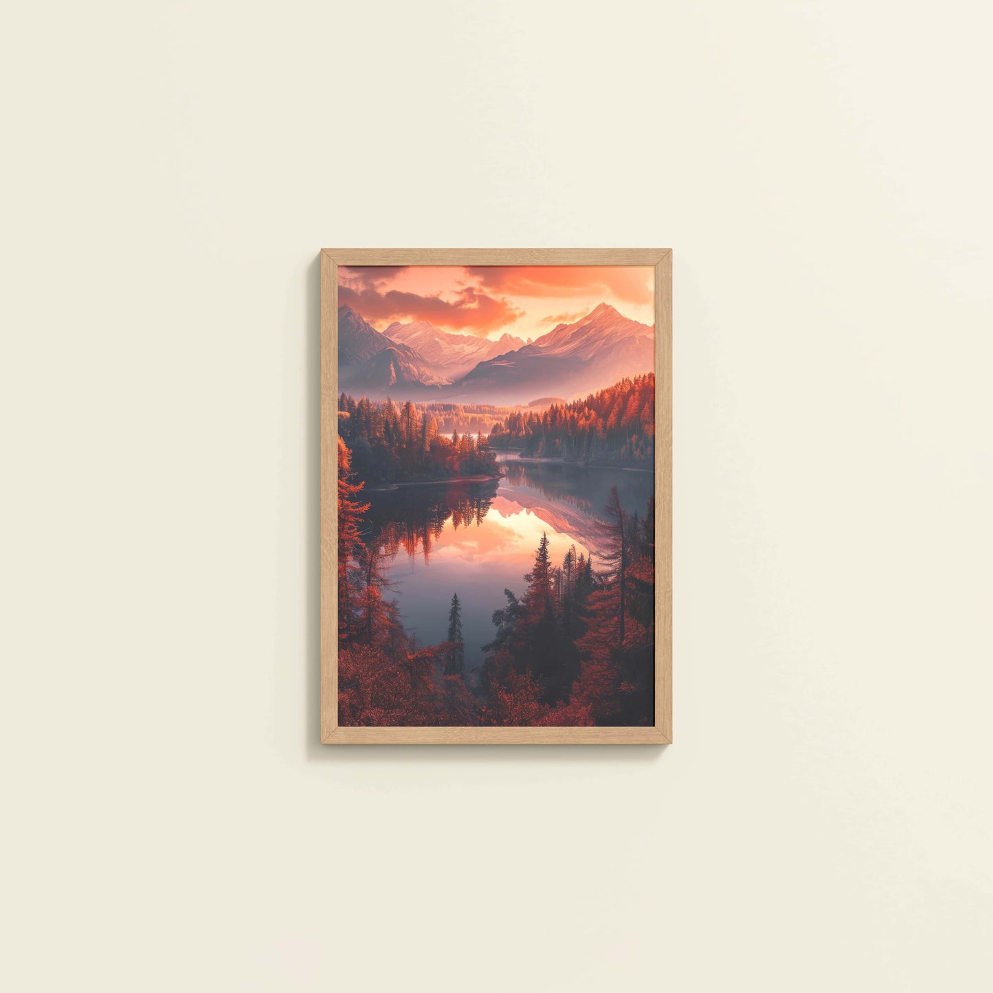 Wall View of Autumn Serenity – Scenic Landscape Photo Frame in Natrual Color Frame