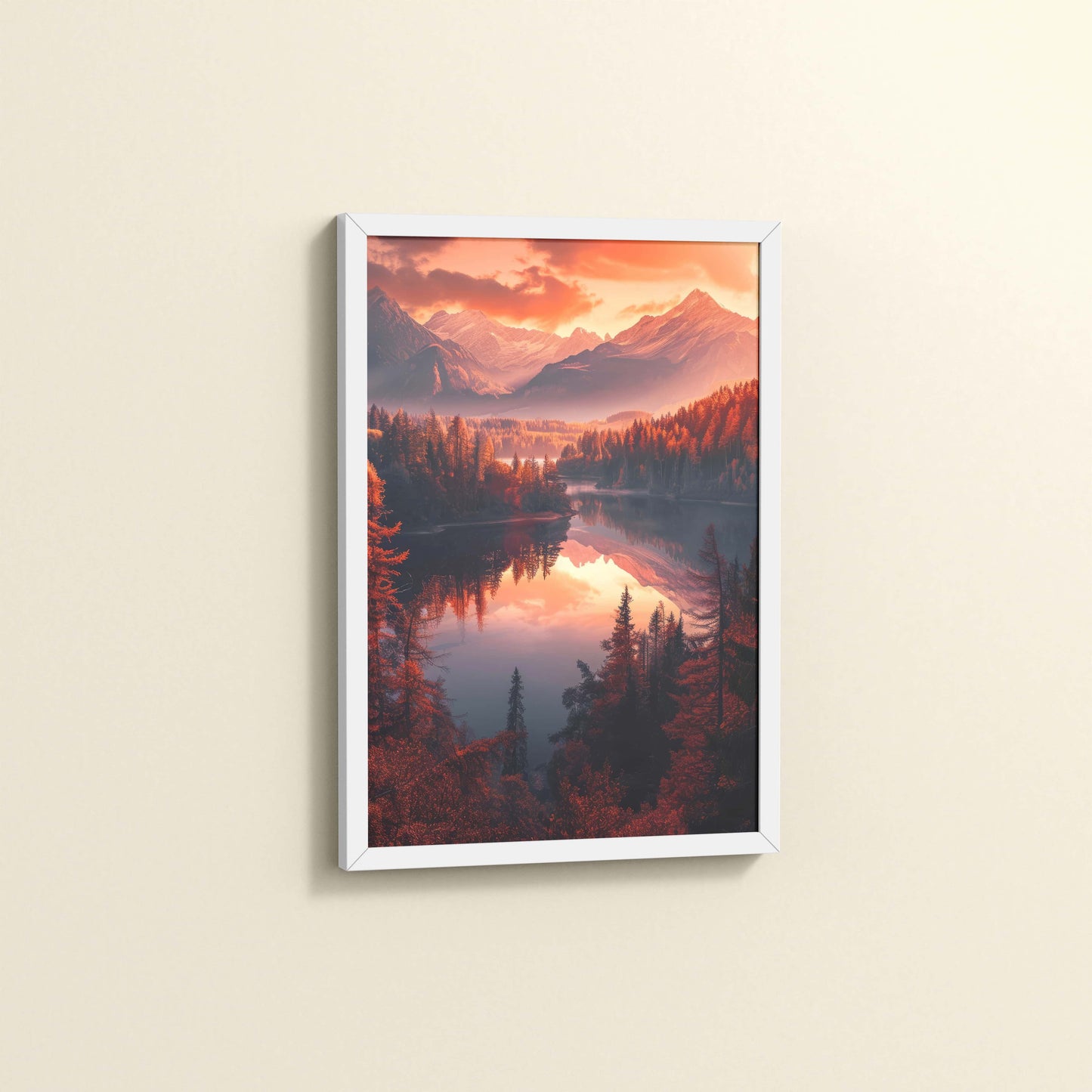 Side View of Autumn Serenity – Scenic Landscape Photo Frame in White Color Frame