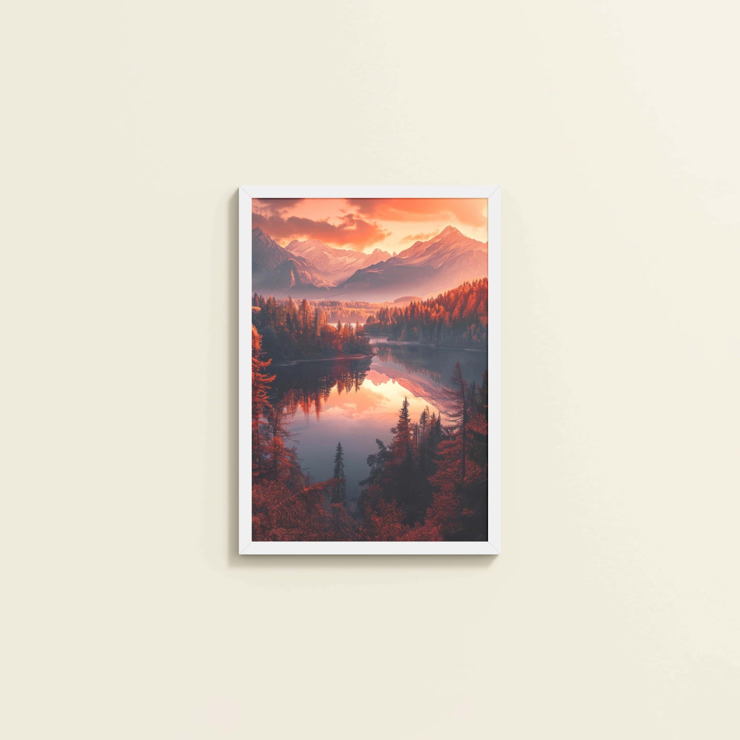 Wall View of Autumn Serenity – Scenic Landscape Photo Frame in White Color Frame