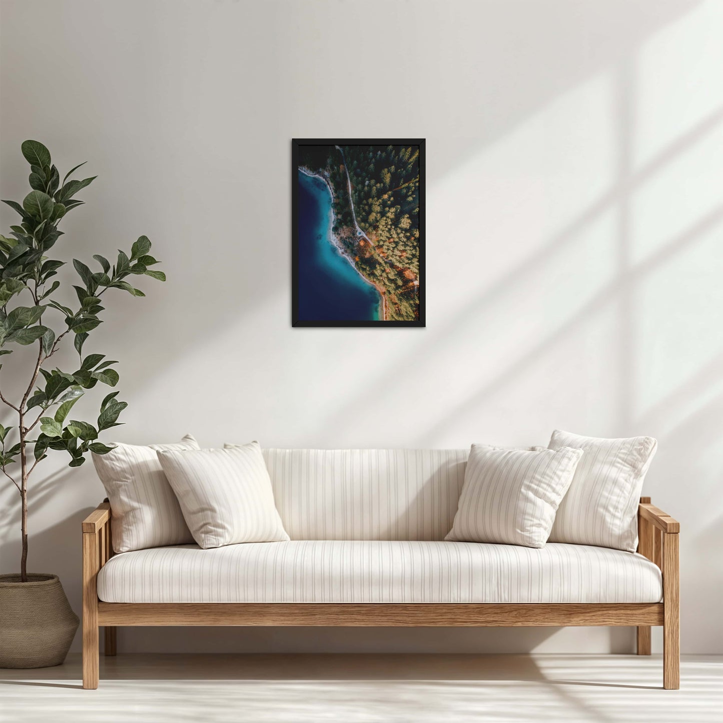 Living Room Cabinet Table Preview of Coastal Trees View – Landscape Wall Art Photo Frame in Black Color Frame