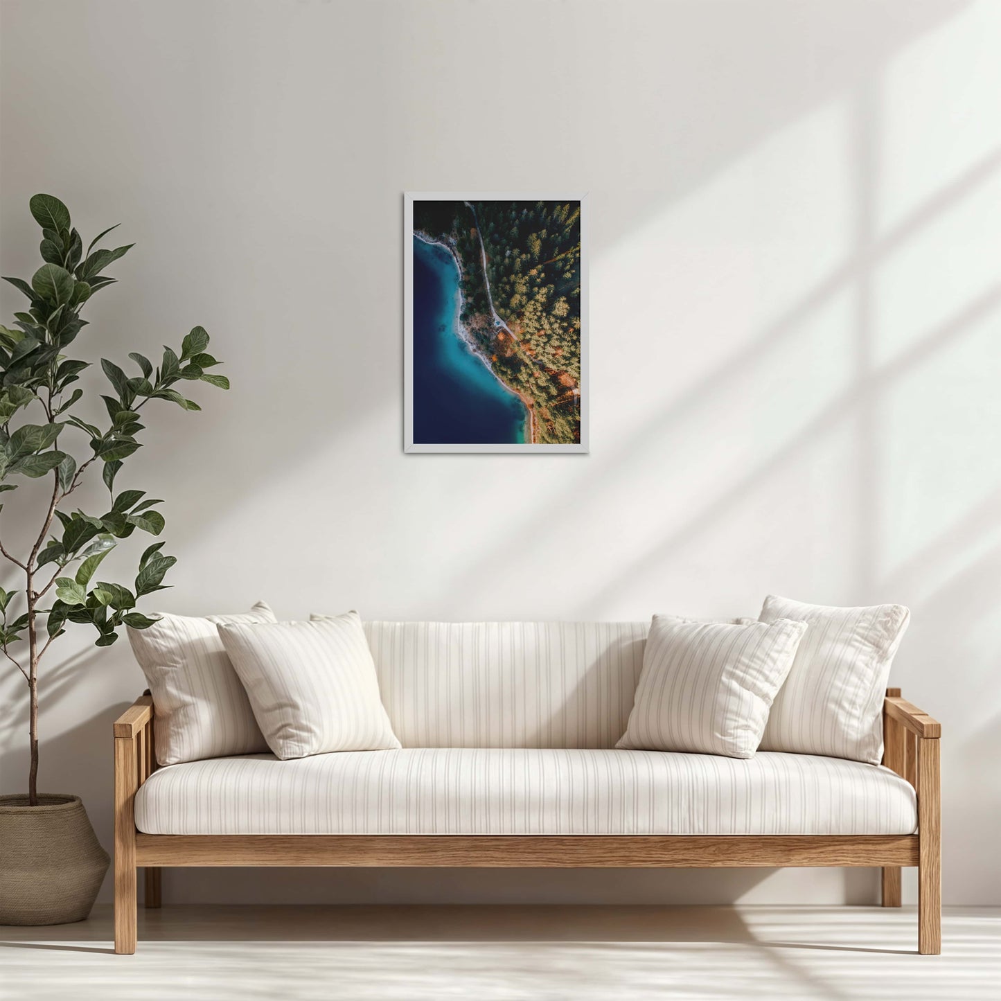 Living Room Cabinet Table Preview of Coastal Trees View – Landscape Wall Art Photo Frame in White Color Frame