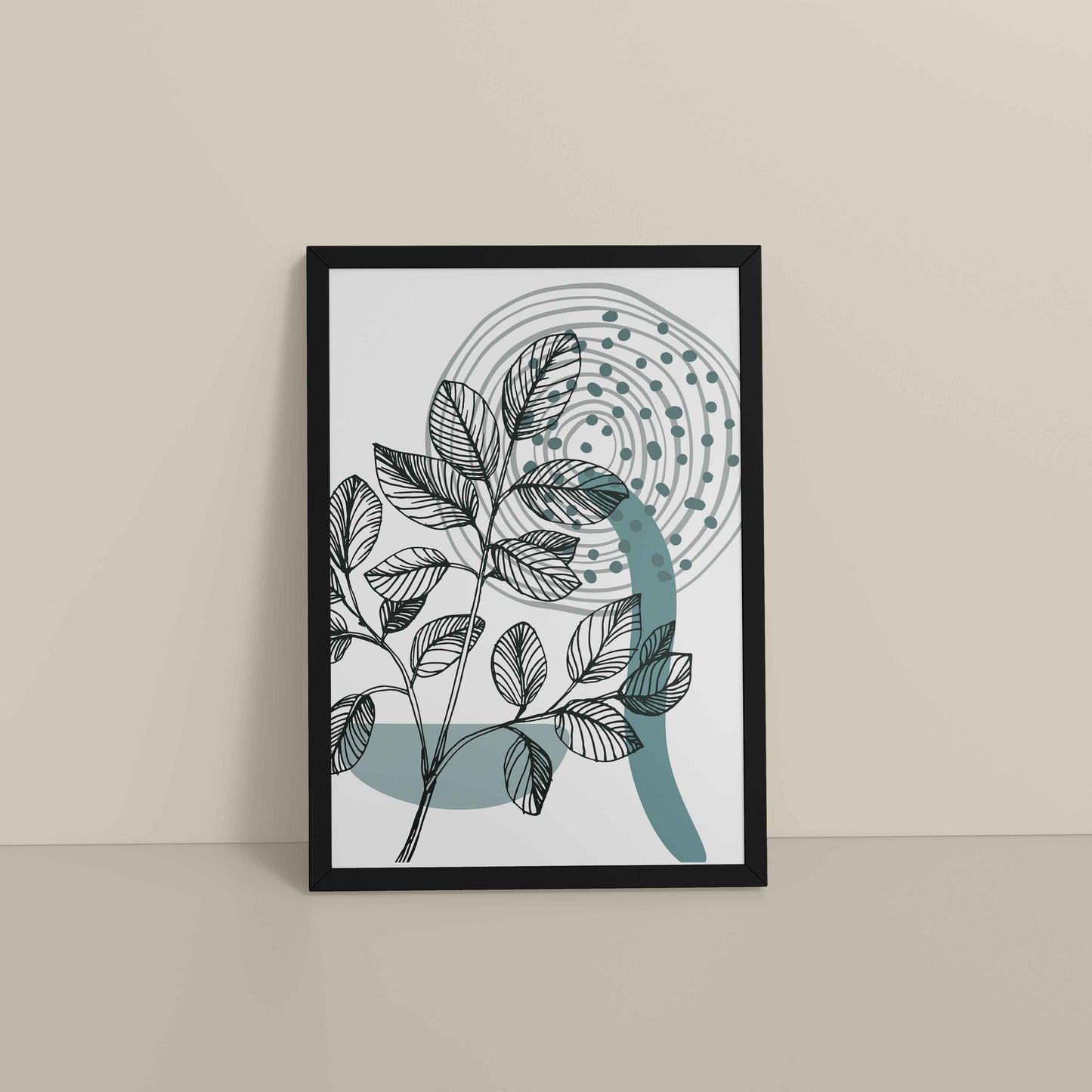 Floor View of Nature’s Rhythm – Contemporary Leaf Line Art in Black Color Frame