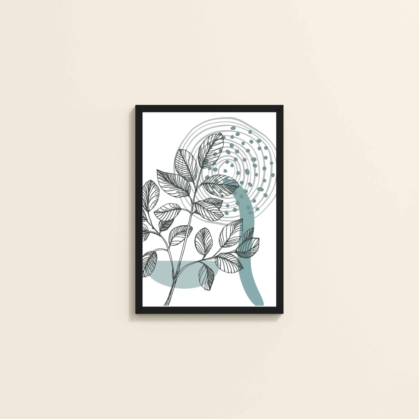 Wall View of Nature’s Rhythm – Contemporary Leaf Line Art in Black Color Frame